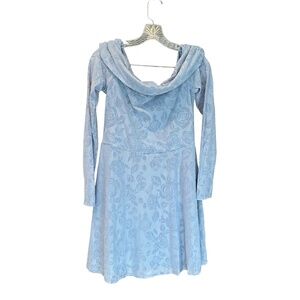 NWT Wild Fable Womens Long Sleeve Flocked Mini Fit & Flare Blue Med